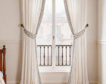 Curtains with dark grey lace, handmade, home decoration, bedroom curtains, lace color optional.