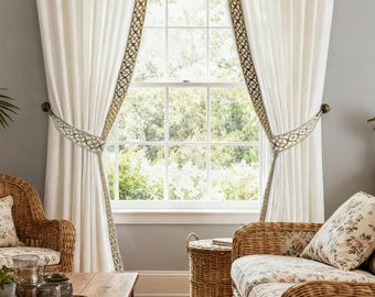 Curtains with yellow lace, handmade, home decoration, bedroom curtains, lace color optional.