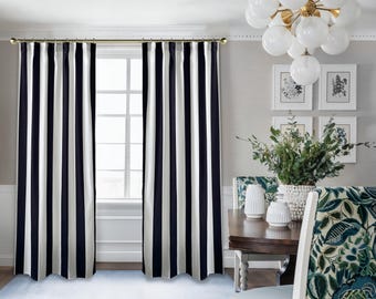 Black and White Striped Printed Curtains, Rod Pocket Linen Curtains, Blackout Curtains, Custom Sized Curtains, Curtain Fabric, Simple Design