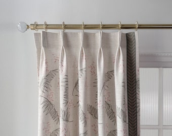 Cortinas blancas de lino con estampado de plantas pastorales, visillos con ribete, estores de panel, cortinas clásicas a medida.