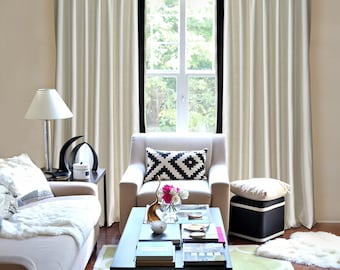Linen Curtains With decorative edge, various colors, Pleated Curtains ,Custom Size Curtain, Elegant French Style Curtain for Living Room