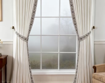 Dark grey lace curtains, curtain trims, cotton and linen curtains, handmade, available in a variety of colors.