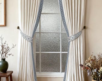 Curtains with blue lace, handmade, home decoration, bedroom curtains, lace color optional.