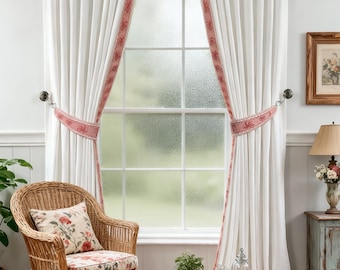 Red lace curtains, home decoration, handmade, straps in multiple colors, living room decoration curtains.