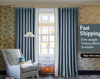 Blue Velvet Curtain Panels,Pleated Curtains With Luxury Trim,Beautiful Morden Curtains And Drapes,European Classic