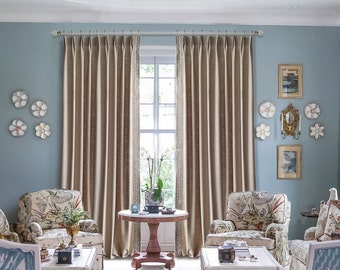 Light Brown Cotton Linen Curtain Panels, Decorative edge, Custom Curtain , Various Sizes, Modern Curtains