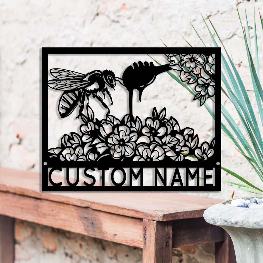 Metal Bee Sign Custom Garden Sign Custom Metal Bee Decor Personalized Honey - Etsy