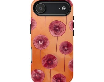 Funda magnética para teléfono con estampado floral rosa y naranja, resistente y duradera, para iPhone 13, 14, 15, 16 y 17.