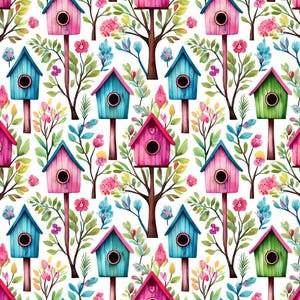 A fun and colorful birdhouse and floral water transfer image for polymer clay. Water soluble.