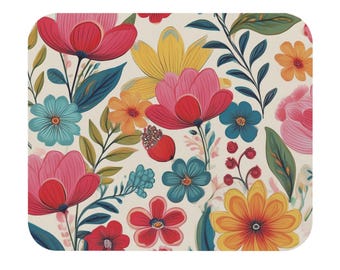 Colorful Floral Pattern Mouse Pad | Spring Cottagecore Desk Accessory