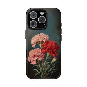 Januari Blommig nejlika mobilskal, tuffa skal, blommigt fodral för iPhone 16 15 14 13, Google Pixel 9 8 7 6, Samsung S25 S24 S23 S22 S21.