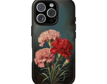 January Flower Carnation Phone Case, Tough Cases, Floral Cover for iPhone 16 15 14 13, Google Pixel 9 8 7 6, Samsung S25 S24 S23 S22 S21.