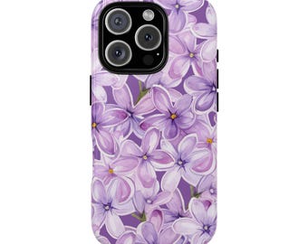 Elegant, robuust telefoonhoesje in aquarelstijl met paarse lila bloemen, duurzame bloemencovers voor iPhone, Samsung en Google Pixel-telefoons.