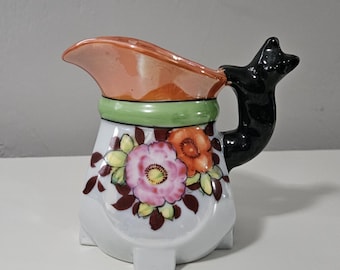 Jarra para crema con asa de gato negro figurativa GoldCastle Chikusa Lustreware vintage
