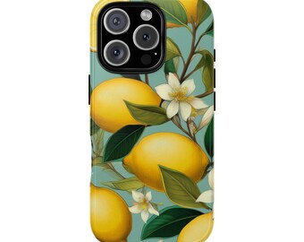 Zitronen und Blüten Handyhülle. Lebendiges Zitrus Design, Bunte Gelbe Sommer Frucht Covers für iPhone, Google Pixel und Samsung Handys.