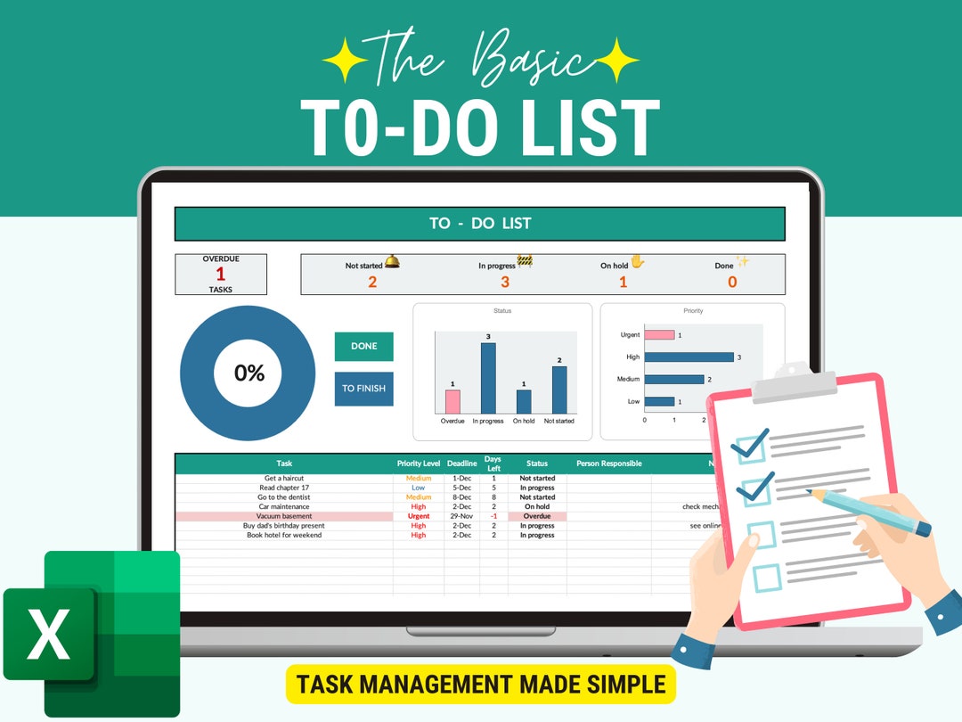 To Do List Excel, to Do List Spreadsheet, To-do List Planner, To-do ...