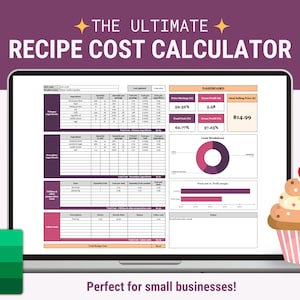 Calculadora de costos de recetas, plantilla de hoja de cálculo para MS Excel, plantilla de cálculo de costos de recetas, calculadora de costos de ingredientes para cocinar y hornear 2024