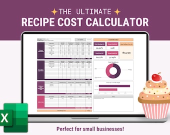 Calcolatore dei costi delle ricette, modello di foglio di calcolo per MS Excel, modello dei costi delle ricette, calcolatore dei costi degli ingredienti per cucinare e cuocere al forno 2024