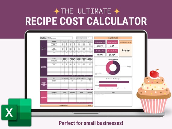 Recipe Cost Calculator, Spreadsheet Template for MS Excel, Recipe Costing Template, Cooking & Baking Ingredients Cost Calculator 2024