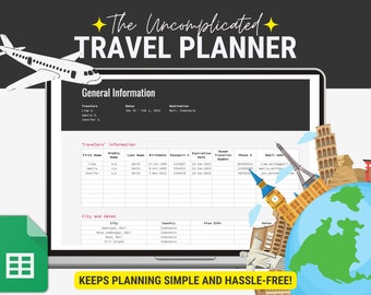 Travel Planner, Trip Planner,Travel Journals,Vacation Planner Spreadsheet for Google Sheets, Travel Budget Itinerary Planner for 2024