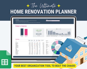 Home Renovation Planner, Home Renovations Project Tracker, House Renovations Spreadsheet, Renovation Planner Google Sheets, Budget Planner