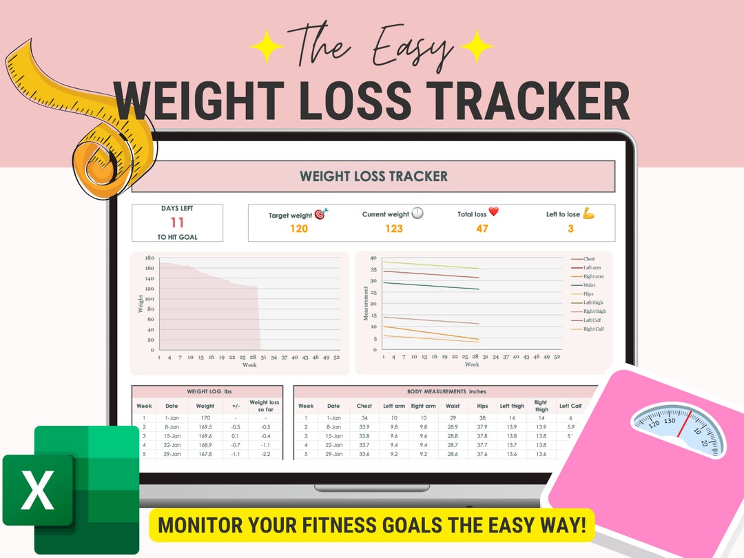 Weight Loss Tracker, Weights Loss Tracker for MS Excel, Fitness Tracker