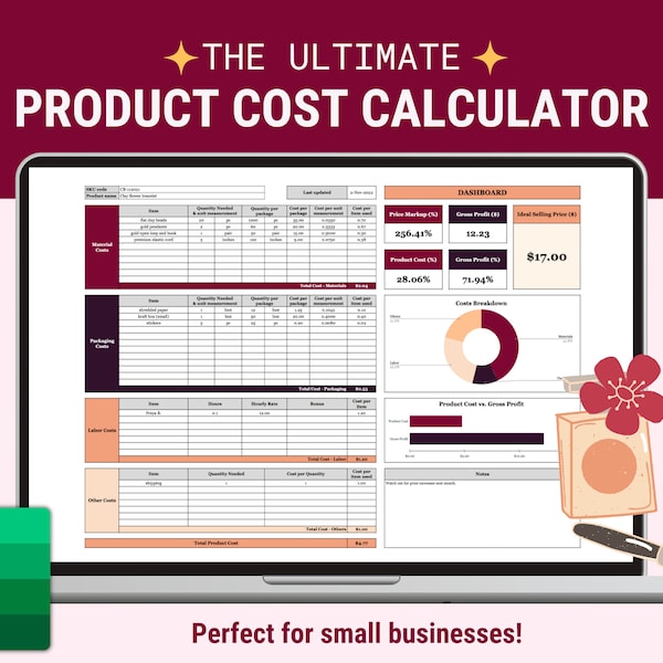Excel for Product Costing Etsy