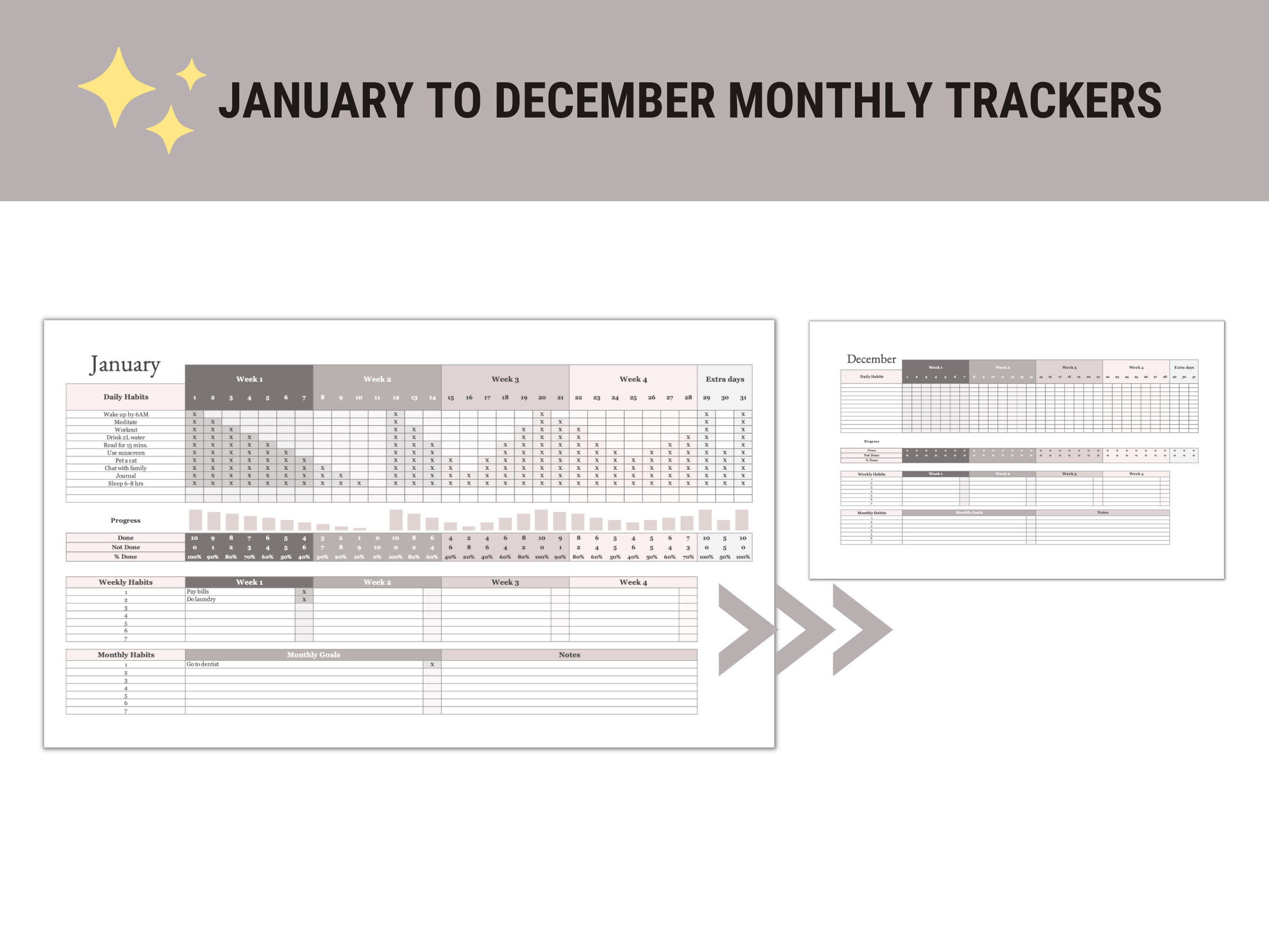 Habits Tracker for MS Excel, 2024 Habit Tracker Spreadsheet, Habit ...