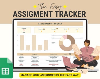 Aufgaben-Tracker Google Sheets, Aufgaben-Tracker-Blatt, Hausaufgaben-Planer-Checkliste, Digitaler Schüler-Planer, Studienprojekt- und Aufsatz-Planer