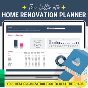 Home Renovation Planner, Home Renovations Project Tracker, House Renovations Spreadsheet, Renovation Planner for Excel, Budget Planner