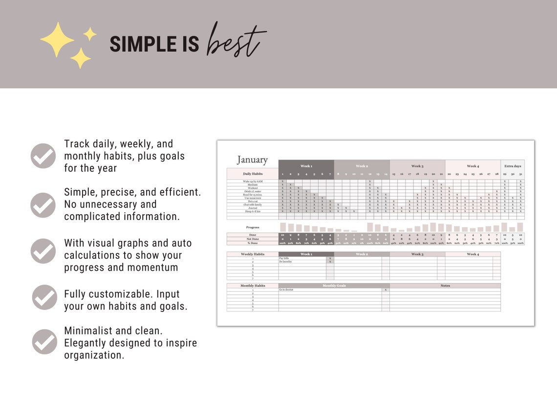 Habits Tracker for MS Excel, 2024 Habit Tracker Spreadsheet, Habit ...