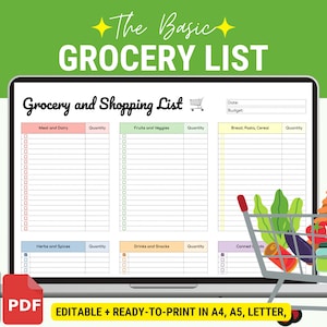 Grocery List Printable, Grocery List Google Sheets, Grocery List Spreadsheet, Digital Grocery List, Grocery List PDF, Grocery Shopping List