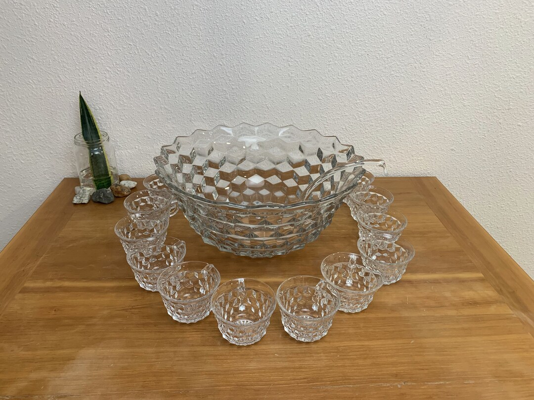 Vintage Fostoria American Punch Bowl W/ 12 Cups and Ladle Etsy