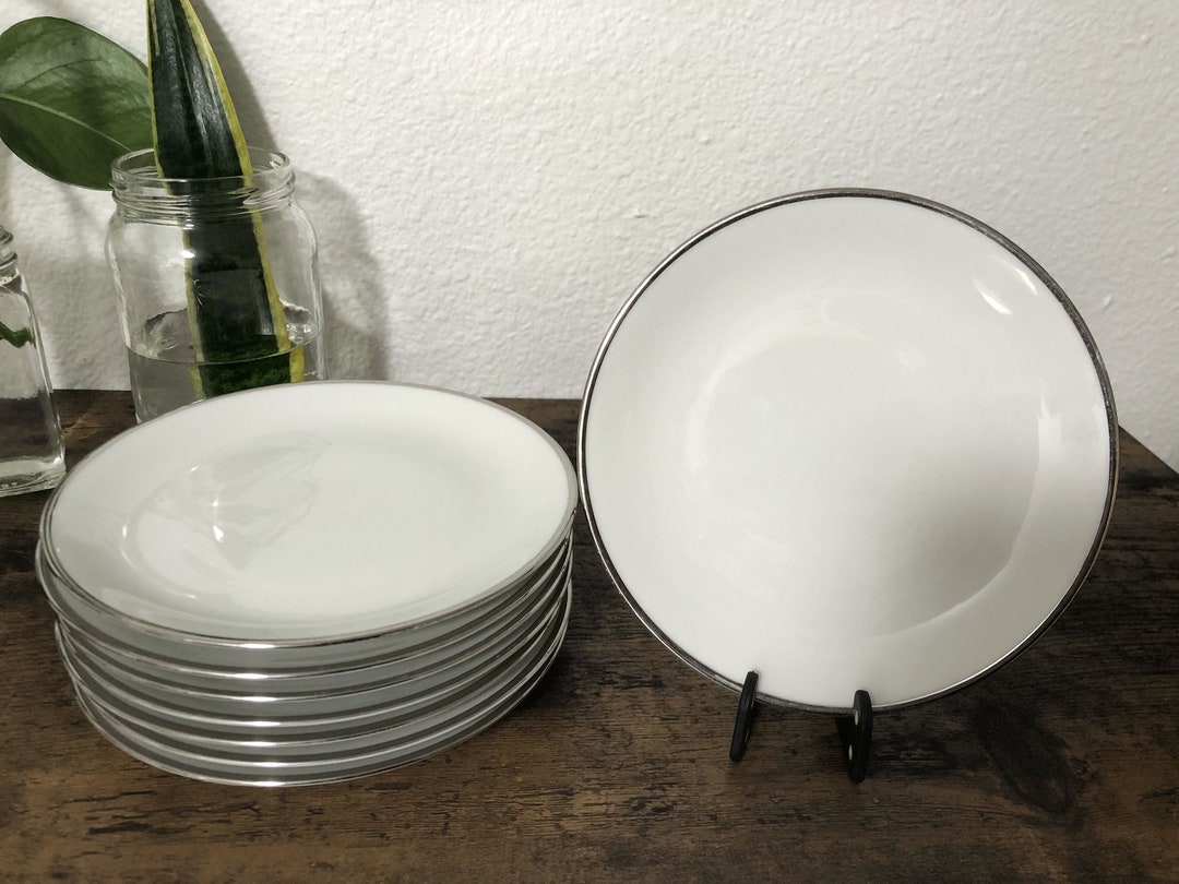 Vintage Prudence of Bavaria Germany Set of 8 White Porcelain Platinum