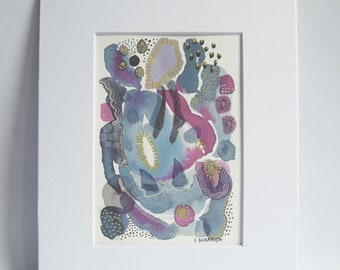 One (1) Abstract Watercolor Painting includes mat frame. Painting is 5x7 inch | Mat size 8x10