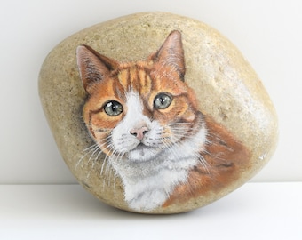 Porträt einer Katze... Hübscher roter Kater auf einem großen Stein gemalt