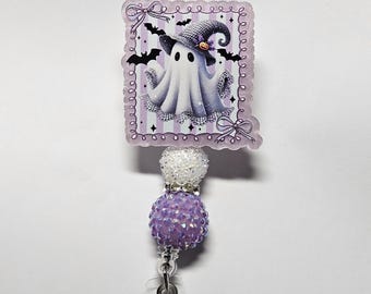 Badge reel ghost witch purple