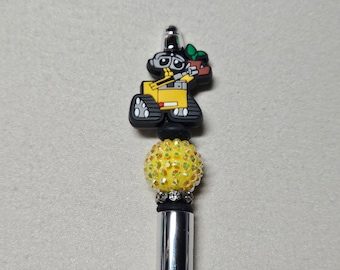 Beaded wall-E silver plastic pen
