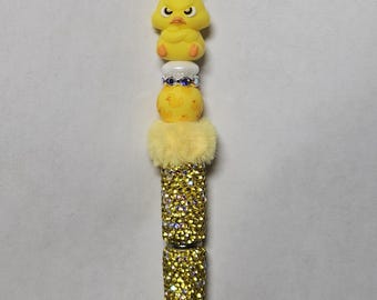 Beaded yellow angry duck bling pen