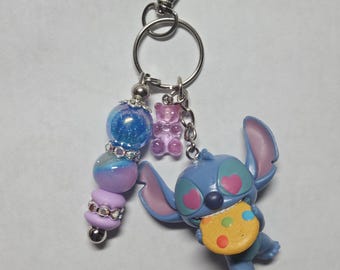 Beaded blue alien cookie keychain