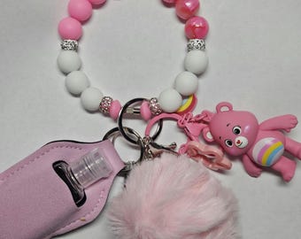 Beaded silicone wristlet pink cheer bear