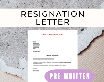 Resignation Letter Template Resignation Letter Resignation Etsy