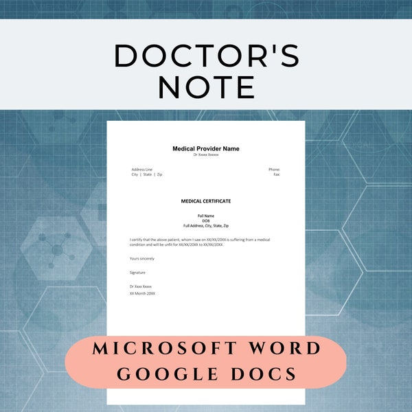 Doctor's Note | Doctor's Letter| Medical Certificate, Work, School, Editable, Digital Template, Instant Download, Professional Letter