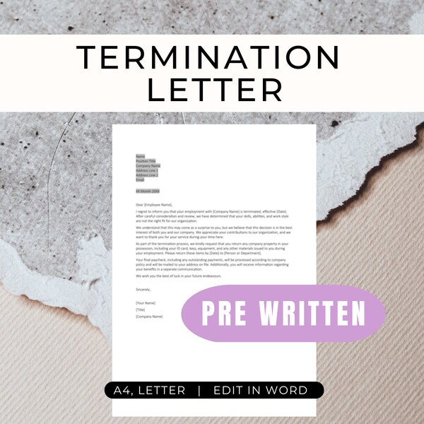 Employee Termination Letter, Notice Letter, Cover Letter, Professional, Template,  HR Letter, Notifying Employee, Terminate, contract
