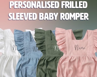 Personalised Frilled Sleeve romper, Custom Kids Tales Infant Suit, Newborn Milestone Gift, Summer Baby Clothes, arabic, bangla lettering