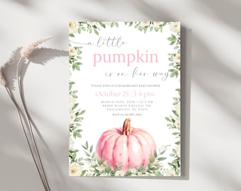 Pink Pumpkin Baby Shower Invitation, Fall Theme (Digital Download)