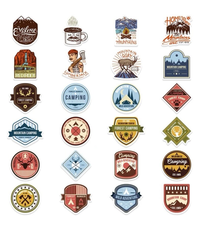 Camping Hiking Outdoor Stickers 48pc Aesthetic Stickers Etsy
