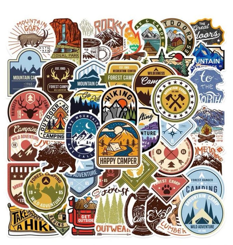 Camping Hiking Outdoor Stickers 48pc Aesthetic Stickers Etsy