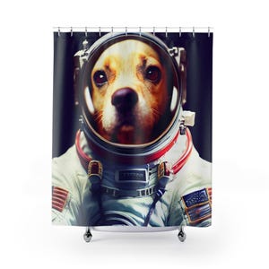 Dog Astronaut Shower Curtain Funny Cute Animal Pet Fantasy Shower Curtains Bath Bathroom Home Decor Housewaming Gift