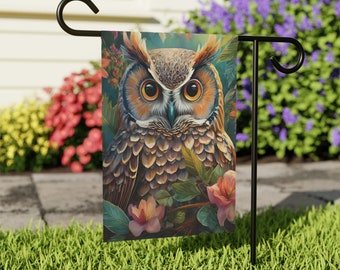 Botanical Owl Garden Flag, Floral Bird Welcome Decor